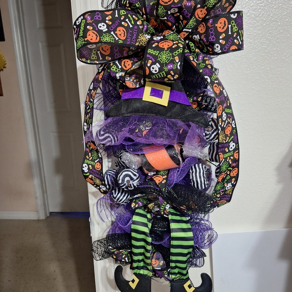 Festive Halloween Witch Door Hanger - Purple, Black, and Green